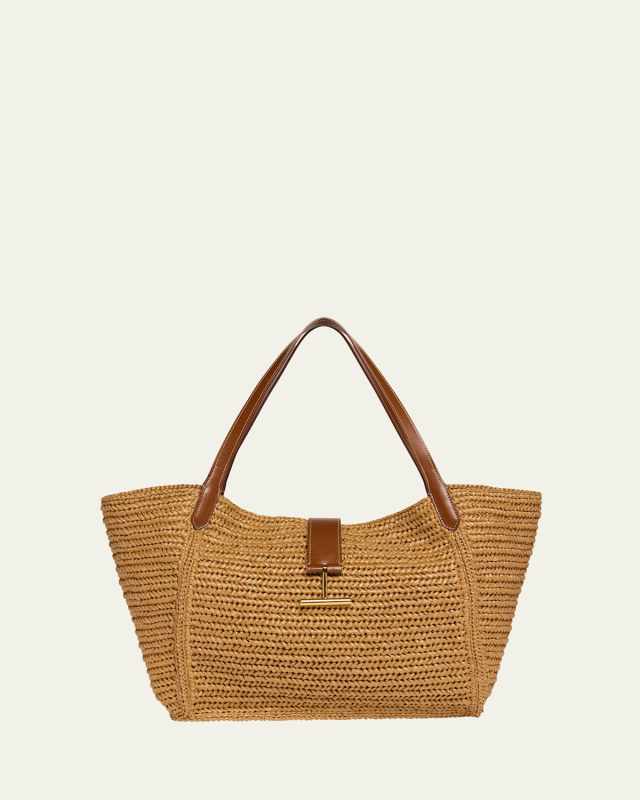 Tara Large Tote Bag in Raffia Viscose and Leather
